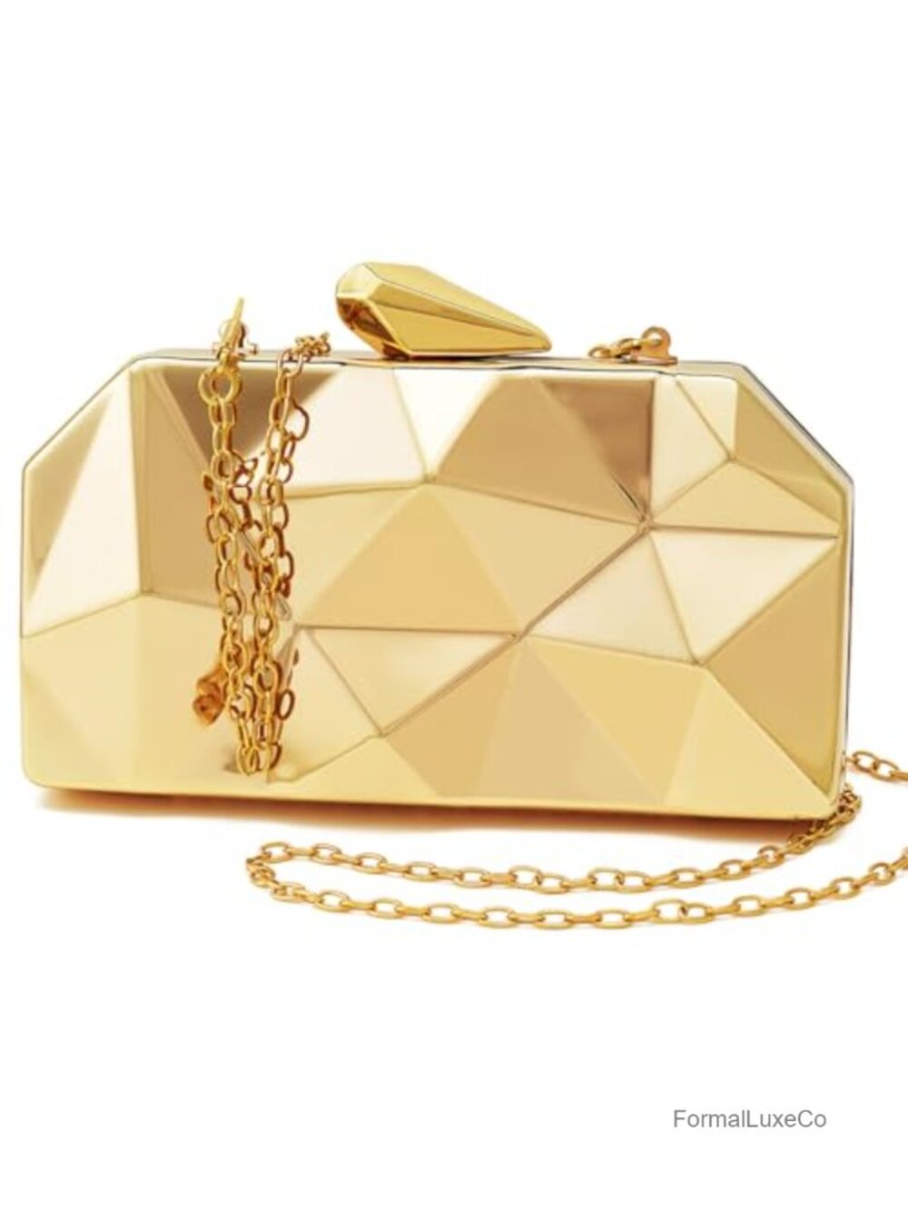 Lattice Metal Clutch Evening Bag with Chain Strap - Geometric Purse for Women